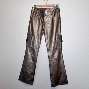 Vintage Cache Bronze Leather Cargo Style Pants Womens 2 Fall Flare Leg 90s